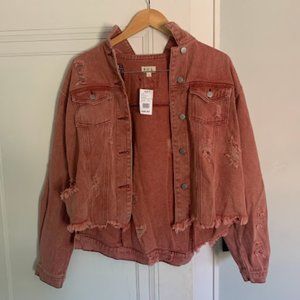 POL Distressed Red Jean Jacket